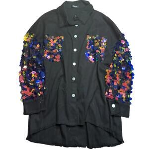 CHICME Black Button-Up Sequin Statement Shirt – Size 23” x 30”